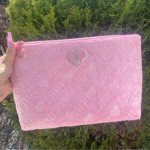 Juicy Couture Makeup Bag - Light Pink Velour Cosmetic Bag - Y2K Toiletry Bag